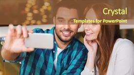  Presentation with dockside restaurant - Amazing presentation theme having selfie by smartphone at restaurant backdrop and a  colored foreground