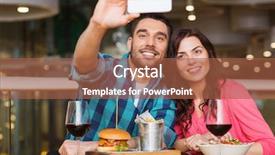  Presentation with selfie - Presentation design having selfie by smartphone at restaurant background and a red colored foreground