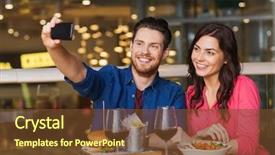  Presentation with happy holidays - Slides having selfie by smartphone at restaurant background and a tawny brown colored foreground