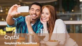  Presentation with data mining data minig concept - Cool new presentation theme with selfie by smartphone at restaurant backdrop and a coral colored foreground