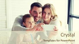  Presentation with restaurant family - Presentation design consisting of selfie by smartphone at restaurant background and a cream colored foreground