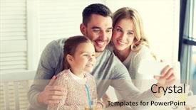  Presentation with restaurant family - Slides featuring selfie by smartphone at restaurant background and a  colored foreground