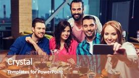  Presentation with people mobile technology - Audience pleasing theme consisting of selfie by smartphone at restaurant backdrop and a red colored foreground