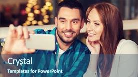  Presentation with people mobile technology - Audience pleasing slides consisting of selfie by smartphone at restaurant backdrop and a  colored foreground