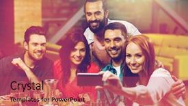  Presentation with people mobile technology - PPT theme featuring selfie by smartphone at restaurant background and a red colored foreground