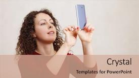  Presentation with white red employees - Presentation design with selfie by smartphone in white background and a coral colored foreground