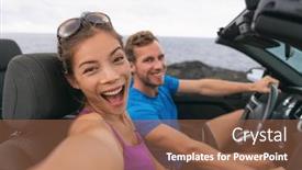  Presentation with self driving car - Amazing slide deck having selfie car travel couple having backdrop and a coral colored foreground