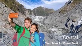  Presentation with new zealand - Beautiful PPT theme featuring selfie-couple-taking-phone-self backdrop and a ocean colored foreground
