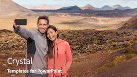  Presentation with self - Cool new slides with selfie-couple-tourists-taking-self backdrop and a tawny brown colored foreground