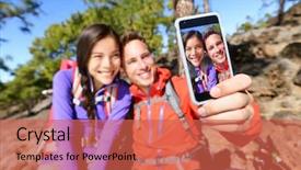  Presentation with smartphone app - Slides enhanced with selfie couple using smart phone background and a red colored foreground