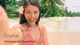  Presentation with holiday destination - Beautiful PPT theme featuring selfie-girl-taking-picture backdrop and a lemonade colored foreground