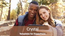  Presentation with take - Slide deck featuring selfie in a forest background and a coral colored foreground