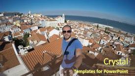  Presentation with tourism selfie - Theme with selfie in alfama lisbon background and a tawny brown colored foreground