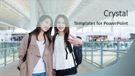  Presentation with hong kong airport - PPT theme with selfie in hong kong airport background and a lemonade colored foreground