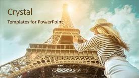  Presentation with woman world - Slide deck featuring touristic place in the world background and a lemonade colored foreground