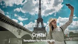  Presentation with woman world - Audience pleasing presentation theme consisting of touristic place in the world backdrop and a gray colored foreground