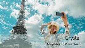  Presentation with woman world - Cool new presentation theme with touristic place in the world backdrop and a light blue colored foreground