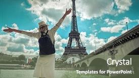  Presentation with woman world - Slide deck having touristic place in the world background and a gray colored foreground