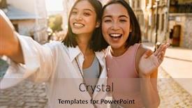  Presentation with selfie - Slide deck consisting of selfie-of-two-young-beautiful background and a  colored foreground