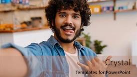  Presentation with selfie - Slide deck featuring selfie-of-young-smiling-handsome background and a  colored foreground