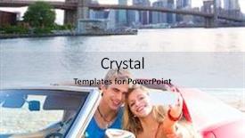  Presentation with brooklyn bridge - Presentation theme consisting of selfie of young teen couple at convertible car in new york brooklyn bridge photo mount background and a light blue colored foreground
