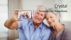  Presentation with senior living - Theme with selfie on smartphone in living background and a light gray colored foreground