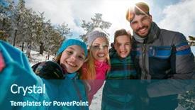  Presentation with winter family - Beautiful slide deck featuring happy family laughing and making backdrop and a ocean colored foreground