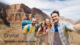  Presentation with tourism selfie - Cool new presentation theme with selfie over rocks of grand backdrop and a coral colored foreground
