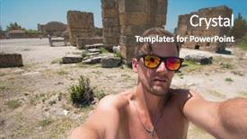  Presentation with ancient - Presentation theme featuring selfie photo near of ancient background and a tawny brown colored foreground