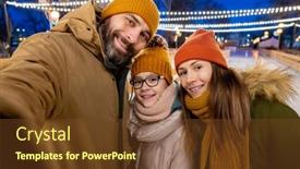  Presentation with skating - PPT layouts having selfie-portrait-of-family background and a tawny brown colored foreground