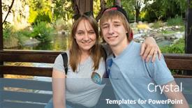  Presentation with sister - PPT theme consisting of selfie-portrait-of-happy-brother background and a teal colored foreground