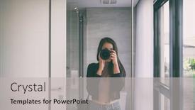  Presentation with self - Presentation theme with selfie-self-portrait-woman-taking background and a light gray colored foreground