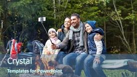  Presentation with tourism selfie - Colorful presentation enhanced with selfie stick at campfire backdrop and a ocean colored foreground