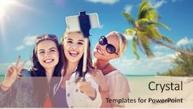  Presentation with summer holiday move - Audience pleasing presentation theme consisting of technology and people concept- group backdrop and a coral colored foreground