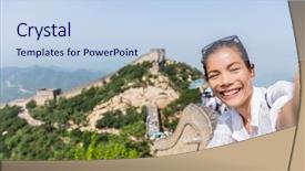  Presentation with china travel - Audience pleasing PPT layouts consisting of selfie tourist at great wall backdrop and a light blue colored foreground