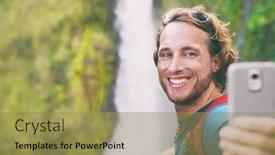  Presentation with online travel - Beautiful presentation featuring selfie-travel-tourist-man-taking backdrop and a gold colored foreground