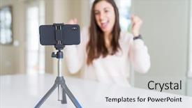  Presentation with celebrate office success - Audience pleasing slides consisting of selfie video with smartphone webcam backdrop and a  colored foreground