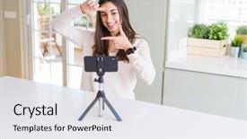  Presentation with cinematography video movie cinema concept - Amazing presentation theme having selfie video with smartphone webcam backdrop and a white colored foreground