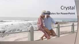  Presentation with healthy workplace full length side view - Slide set with selfie while sitting at railing background and a white colored foreground