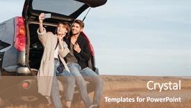  Presentation with automobile - Audience pleasing presentation theme consisting of free automobile - beautiful excited couple making selfie backdrop and a coral colored foreground