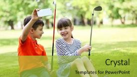  Presentation with golf course - Beautiful slide deck featuring selfie while sitting on golf backdrop and a yellow colored foreground