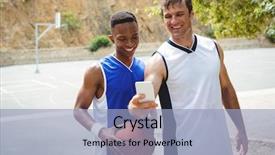  Presentation with basketball court - Colorful PPT layouts enhanced with selfie while standing in basketball backdrop and a light blue colored foreground