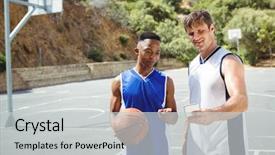  Presentation with basketball court - Theme having selfie while standing in basketball background and a light gray colored foreground