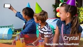  Presentation with birthday party - PPT layouts with selfie with friends during birthday background and a  colored foreground