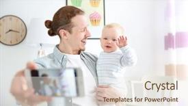  Presentation with happy baby - Theme having selfie with his baby background and a sky blue colored foreground