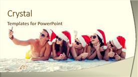  Presentation with friendship - Colorful PPT theme enhanced with selfie with smartphone on beach backdrop and a  colored foreground