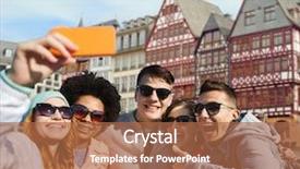 Presentation with tourism selfie - Slides with selfie with smartphone over frankfurt background and a coral colored foreground