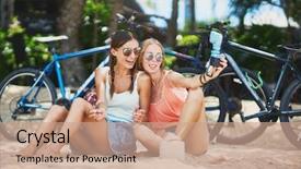  Presentation with tourists - Slide deck featuring selfies with retro instant camera background and a coral colored foreground