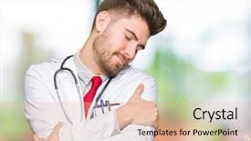  Presentation with medical smiling doctor - Slide set featuring selfish - young handsome doctor man wearing background and a  colored foreground