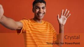  Presentation with orange - Slide deck consisting of selfportrait-of-young-handsome-smiling background and a red colored foreground